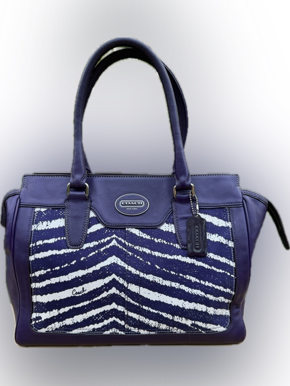 Coach Legacy Zebra Print Purple and White Zebra-Print Leather Tote